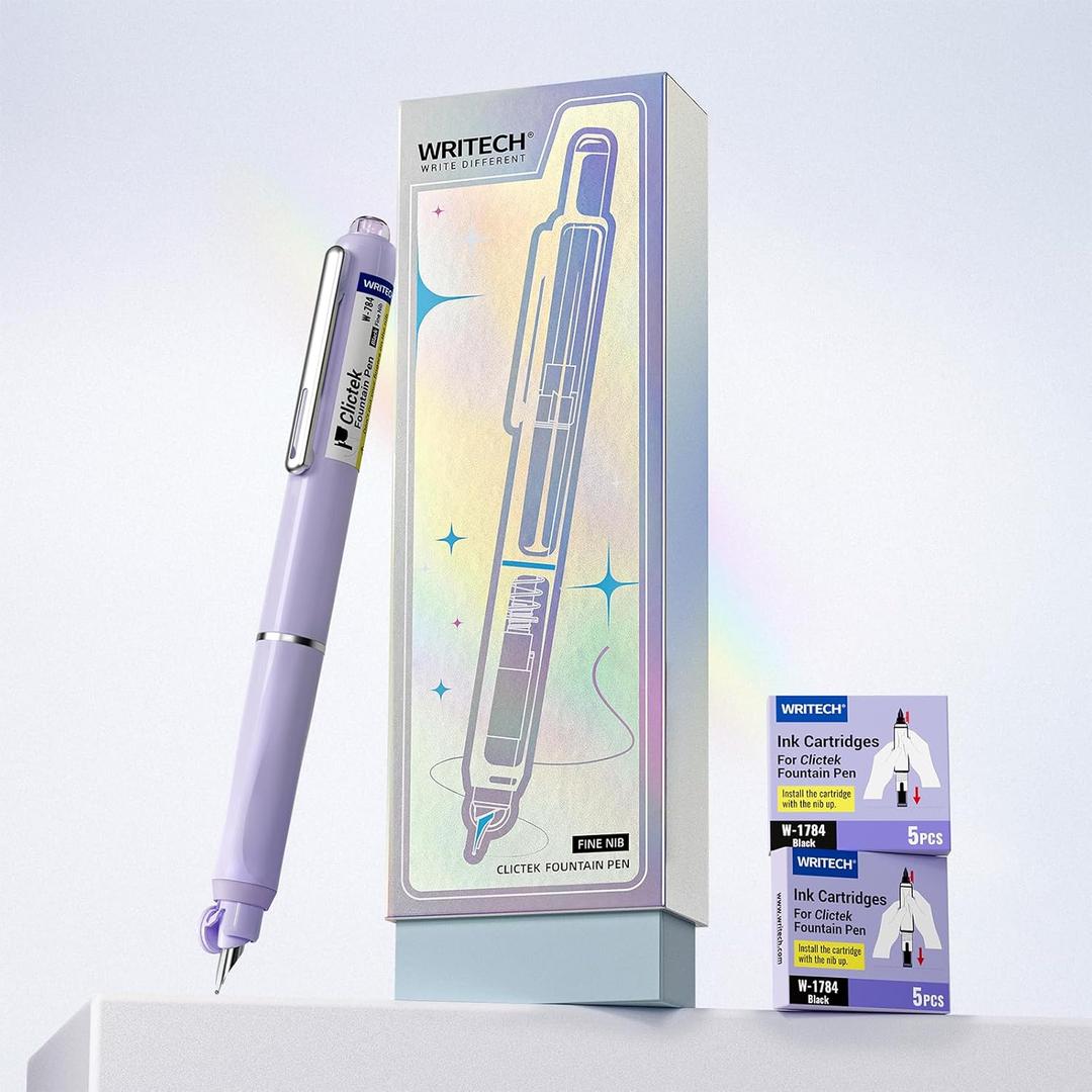 WRITECH Retractable Fountain Pen Set: Fine Nib Black Ink Premium Gift Box Includes 10 Cartridges, Perfect for Graduation Anniversaries Birthdays