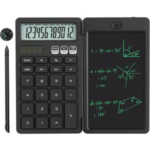 NEWYES Calculator, with Writing Tablet and Pen, Solar & Battery Powered, Suitable for Students, Families, Offices (Black)