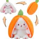 MIAODAM 13.7 inch Easter Bunny Stuffed Animal, Kawaii Squishy Cute Easter Bunny Plush Turn Into Rabbit Fruit Doll Carrot Strawberry Pillow, Plushies Funny Bunny Toy for Baby