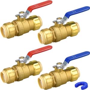 Push Fit Ball Valve, 4 Pack 3/4" Push-Fit Full Port Ball Valve with Disconnect Clip, Push-to-Connect Water Shut Off Valve for Hot and Cold Water, for PEX PVC or Copper Pipes