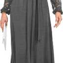 AUSELILY Women's Lace Dress Long Sleeve Maxi 2025 Fall V Neck Wrap Waist Formal Party Long Dresses with Pockets (M)