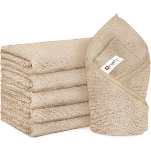 Orighty 6 Pack Brown Hand Towels - Quick Drying & Absorbent Microfiber Gym Towels 16x28 inches - Lightweight & Thin White Yoga Towel - Multi-Purpose Camping Towel for SPA, Hotel & Bathroom