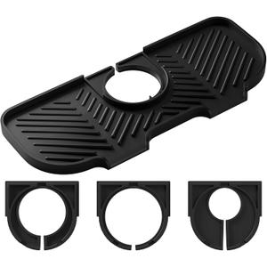 Faucet Mat for Kitchen Sink6 Slope Sink Splash GuardSplash Guard for Kitchen SinkKitchen Sink Splash Guard for Dish Soap Sponge HolderSilicone Faucet Guard & Draining Mat-Black
