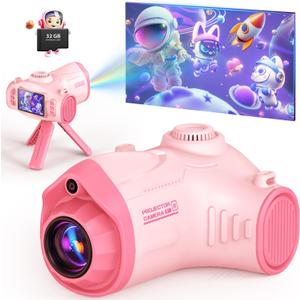 Kids Camera with Projector, Big Screen 1080P Photography Kids Recorder with Tripod, Lanyard, 32GB Kids Video Vlogging Camera for Age 3-12, Christmas Birthday Gifts Toys for Boys Girls, Pink
