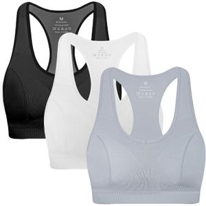 MIRITY Women Racerback Sports Bras - High Impact Workout Gym Activewear Bra (Large, Black Lightgrey White)