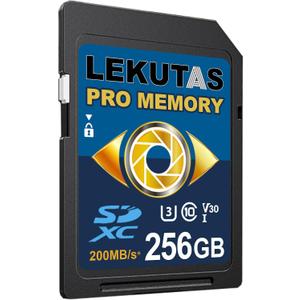 256GB SDXC UHS-I Memory Card - Up to 200MB/s, C10, U3, V30, 4K UHD, Full-HD & 4K Video SD Card for Canon Nikon Sony Pentax Kodak Olympus Panasonic DSLR, Mirrorless Cameras, Blue