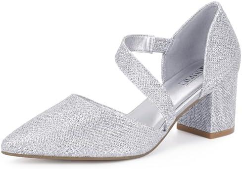 IDIFU IN2 Women's Pumps Closed Toe Strappy Heels Low Block Chunky Heels Dressy Wedding Bride Prom Business Dress Shoes for Women Comfortable Formal Pointed Toe Short Heels 6.5