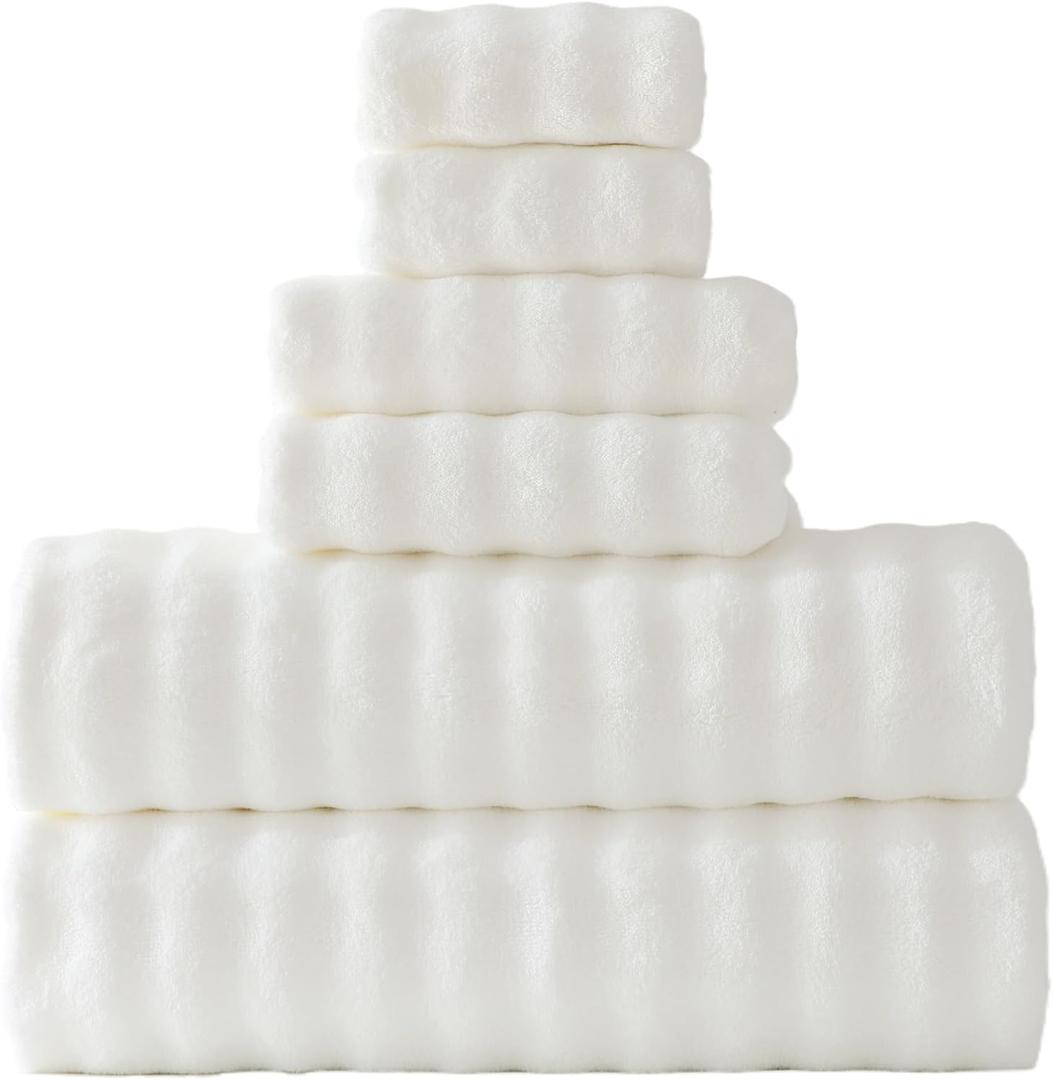 Large Bath Towels Set 30x60 Inches Super Soft Absorbent Microfiber Shower Towels for Bathroom Quickly Drying (White,PK 6)