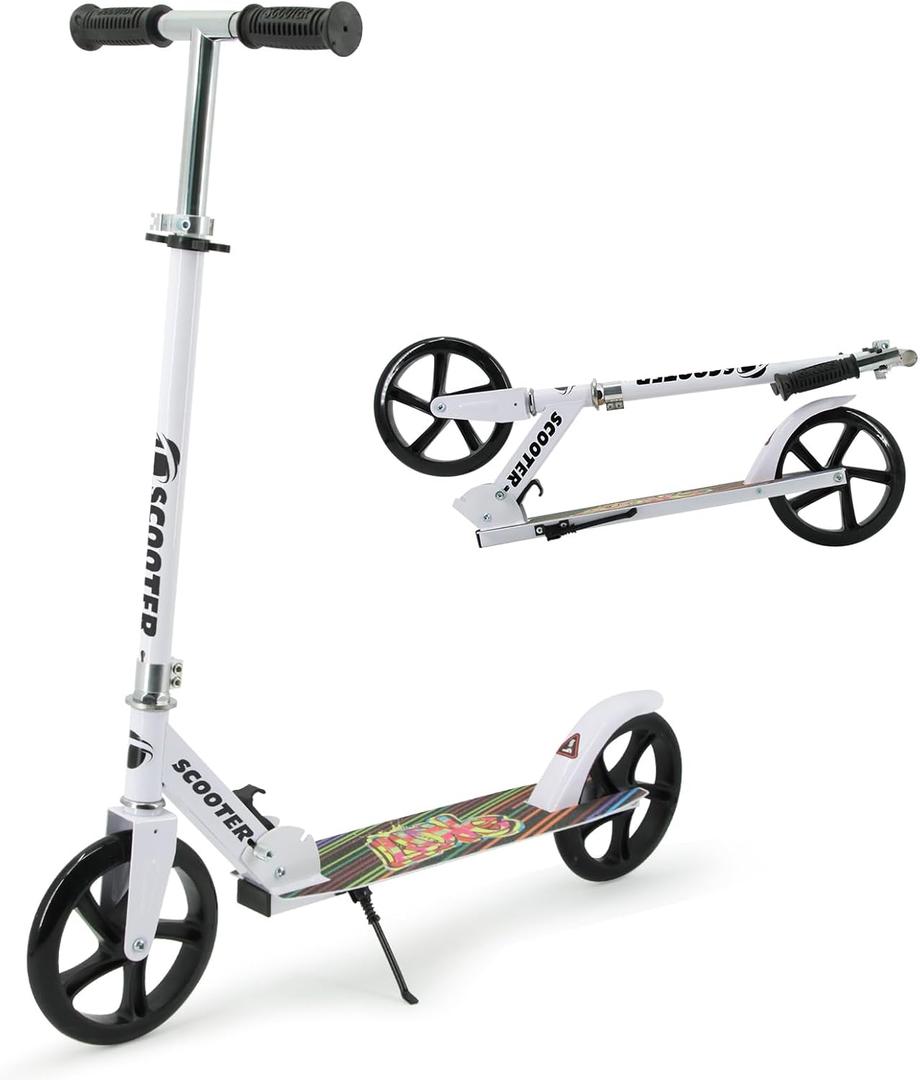 Scooter for Kids 8-12, Teens & Adults, Max Load 240 LBS, Foldable Kick Scooter with 8-inch Big Wheels, Kickstand, 3 Adjustable Levels, Rear Brake, White Scooter for Kids 8-12, Teens & Adults, Max Load 240 LBS, Foldable Kick Scooter with 8-inch Big Wheels, Kickstand, 3 Adjustable Levels, Rear Brake, White