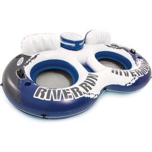 Intex 58837EP River Run 2 Inflatable Floating Lounge: Comfortable Backrests  Built-in Cup Holders  Cooler with Lid  2 Person  440lb Weight Capacity (Blue)