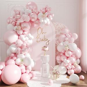 Pink Balloon Arch Kit, 108Pcs Double Stuffed Balloon Arch Garland Kit Include Pearl Pink Macaron Pink White Balloons Clear Balloons for Birthday Wedding Baby Shower Bridal Party Decorations