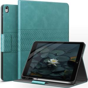 Auaua Case for iPad Air 3rd Generation 2019 / iPad Pro 10.5 2017, with Built-in Pencil Holder, Auto Sleep/Wake, Adjustable Angle, Vegan Leather (Green)