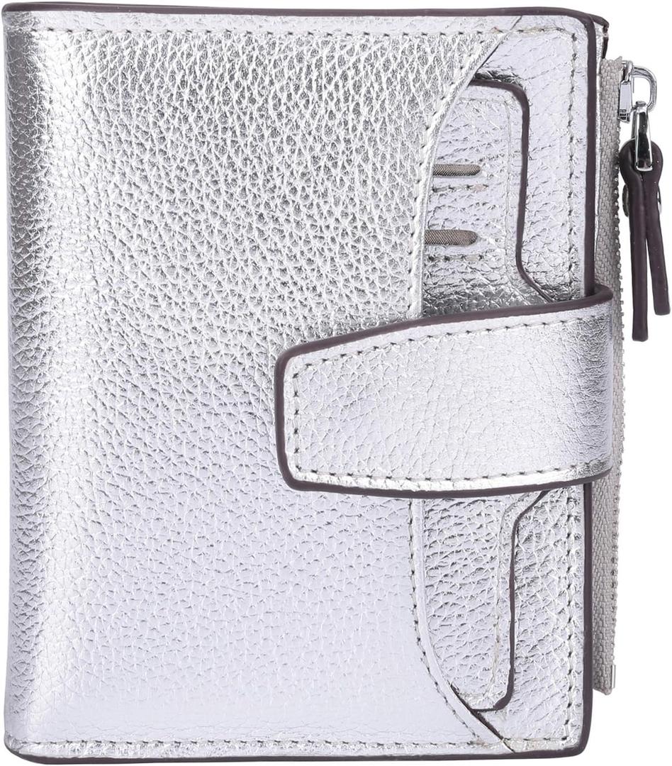 AINIMOER Women's RFID Blocking Leather Small Compact Bi-fold Zipper Pocket Wallet Card Case Purse with id Window
