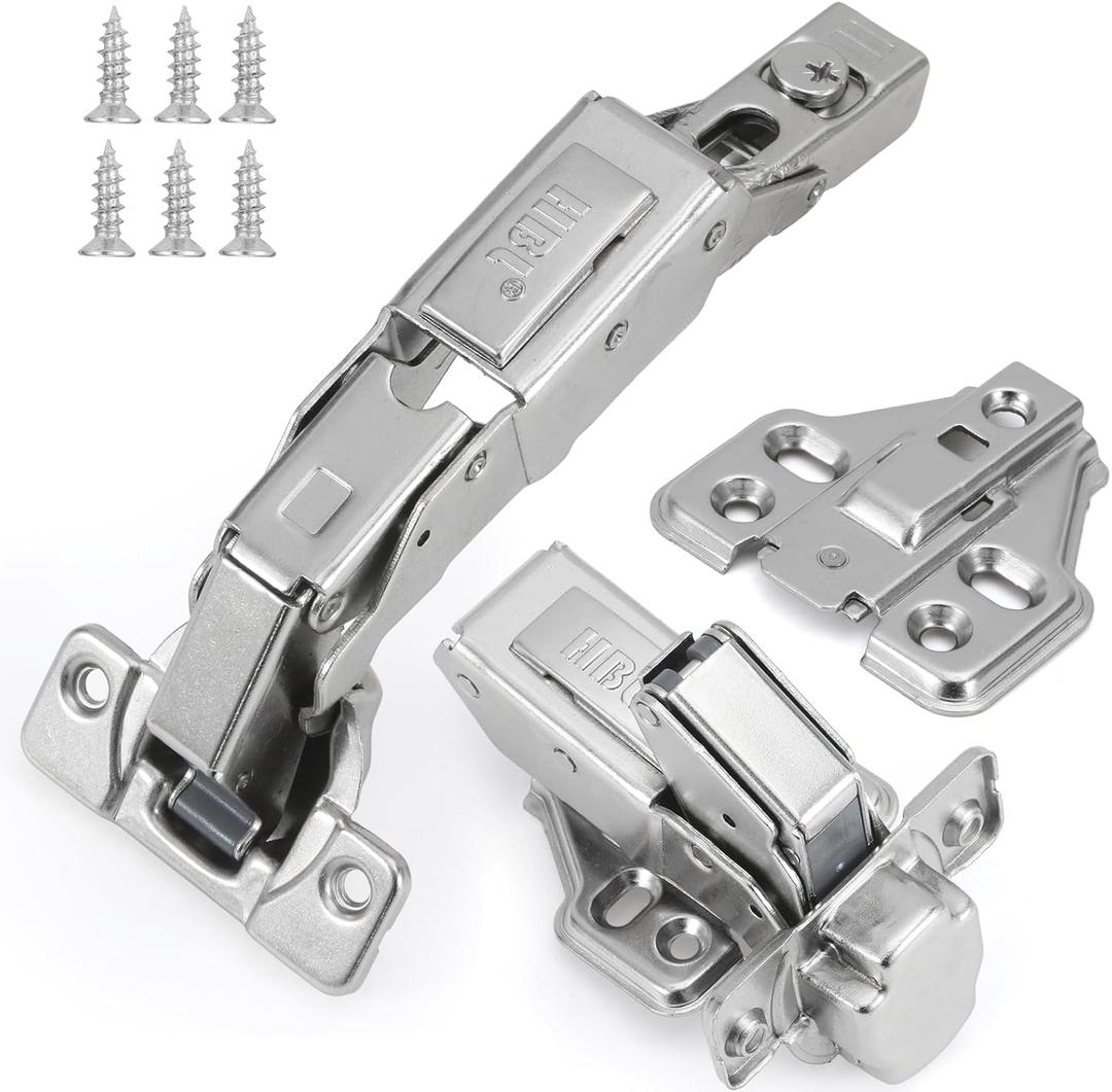 HBL' 2 Pack 165 Soft Close Cabinet Hinges, 35mm Full Overlay European Concealed Hinges for Frameless Kitchen Cabinets, Wide Opening Corner & Lazy Susan Cabinet Hinges