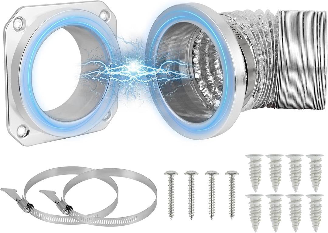 Magnetic Dryer Vent Connector Kit DV180 Aluminum Alloy Shell Magnetic Dryer Vent Easy to Clean, Includes 3.3ft Long Dryer Vent Hose & 2 Clamps