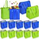 10 Pack Large Insulated Grocery Bags Reusable Shopping Bags with Zippered Top 13 x 12 x 7 Inch Thermal Cooler Totes Bulk with Handles for Hot Cold Food Delivery Refrigerator (Green,Blue)