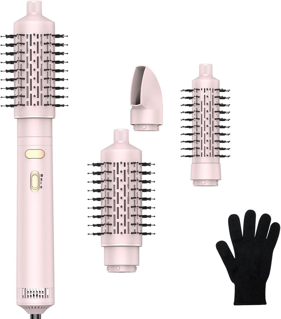 3 in 1 Rotating Hair Dryer Brush Spinning with Detachable Brush(2" & 1.5"),Negative Ionic Brush Blow Dryer 100-120V,3 Heats and 2 Speeds Rotating Hot Air Brush for Curling,Straight,Drying