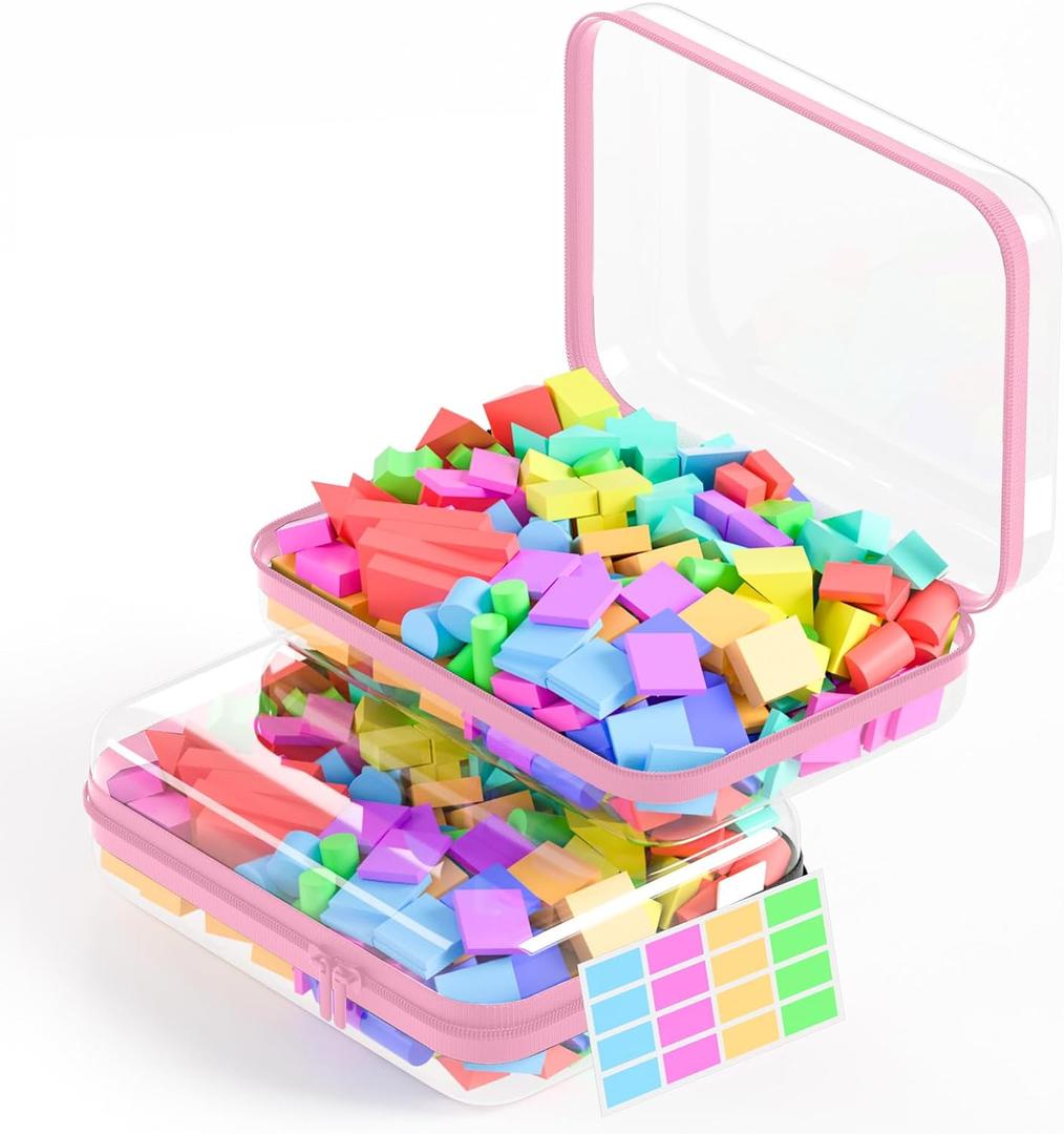 2Pcs Clear Zipper Hard Pouches Hard Shell Zipper Case, BIiss Plastic Bins for Organizing, Makeup Case & Lidded Storage Bins Organizer for Storage Cosmetics, Puzzles, 8.7 x 6.3 x 2.4 Inch