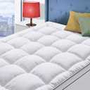 Queen Size Mattress Topper for Back Pain, Cooling Extra Thick Mattress Pad Cover with 8-21 inch Deep Pocket, Plush Pillow Top Mattress Topper Overfilled with Down Alternative, Queen Size, White