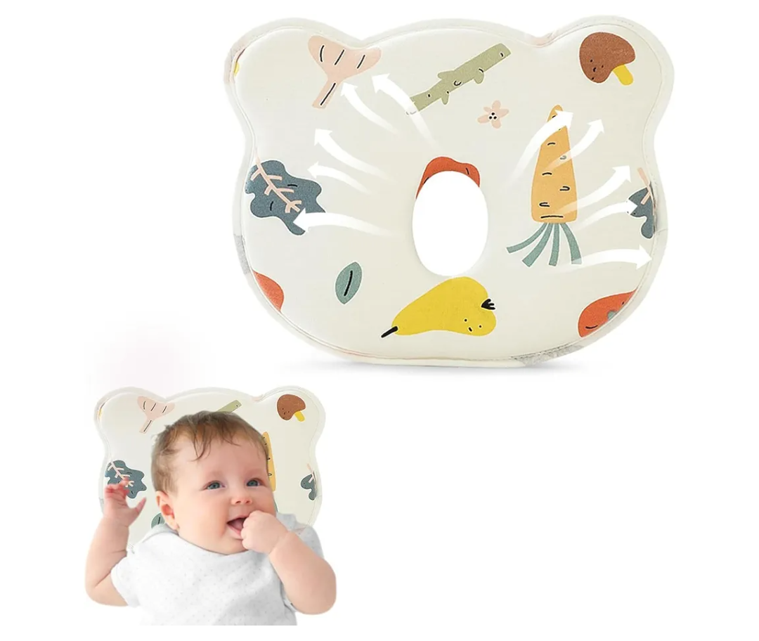 Memory Foam Baby Travel Pillow,Portable Cute Cartoon Bear Soft and Cozy Pillow,Breathable Bedding Set for Infants for Small Boys and Girls Prevent Flat Head