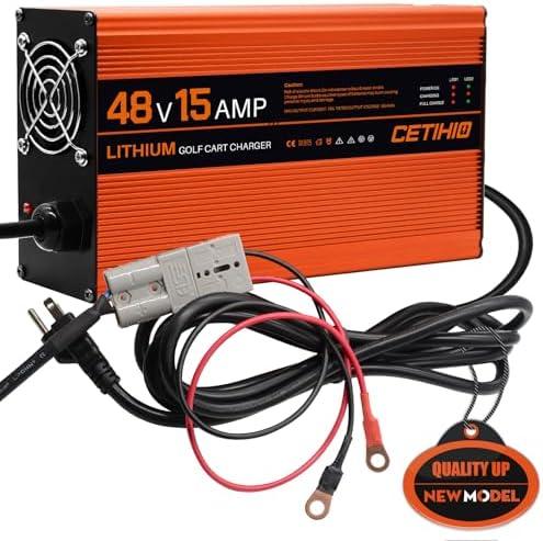 48 Volt Lithium Battery Charger for Golf Carts with Anderson Plug. 15 AMP Golf Cart LIFEPO4 Battery Charger. 16FT, 3-Stage Charge Technology, (Output: 58.4 Volts) 3-5 Hours Full Charge, Smarter