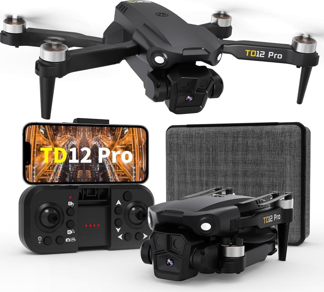TD12Pro Drones with Camera Brushless Motor Drone for Beginners 4K HD Camera Level 3 Wind Resistance 90 Electrically Adjustable Foldable FPV Mini Drone with Carrying Case TD12Pro Drones with Camera Brushless Motor Drone for Beginners 4K HD Camera Level 3 Wind Resistance 90 Electrically Adjustable Foldable FPV Mini Drone with Carrying Case