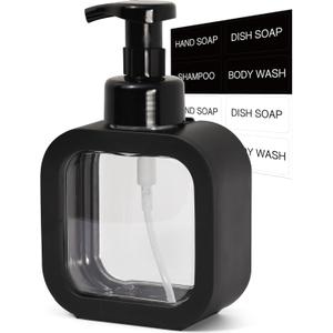 Foaming Soap Dispenser, 300ml (10oz) Plastic Refillable Foaming Hand Soap Dispenser with 8 Pcs Waterproof Labels, Foam Pump Bottle for Bathroom and Kitchen (Black)