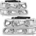 AUTOSAVER88 Headlight Assembly Compatible with 1999-2002 Chevy Silverado 1500 2500/2001-2002 Silverado 1500HD 2500HD 3500/2000-2006 Tahoe Suburban 1500 2500 Headlamp with Bumper Lights Clear Reflector