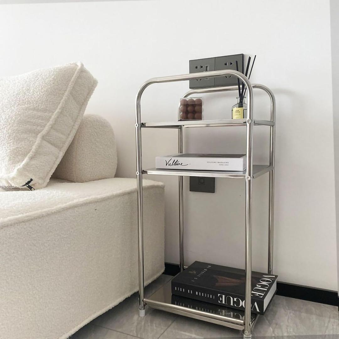 Storage Shelf Stainless Steel Heavy Duty Rack Side Shelving Table for Bathroom Bedroom Cabinets Bath Kitchen Countertop(3-Storey heightened [with Three pallets])