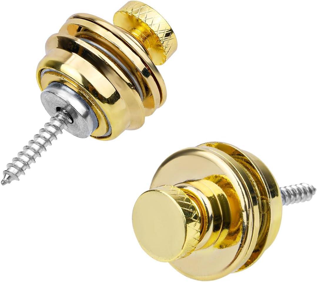 2 Pcs Guitar Strap Locks, Metal Guitar Strap Button Easy to Install Guitar Strap Fastener Guitar Strap End Pins for Bass Ukulele Acoustic Classical Electric Guitar Accessories (Gold)