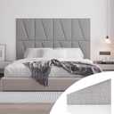 Peel and Stick Headboard for Queen Bed Linen Fabric Upholstered Wall Mounted Headboard - Wall Padding Panel in Light Grey for Bedroom/Living Room/Dorm (6 Panels)