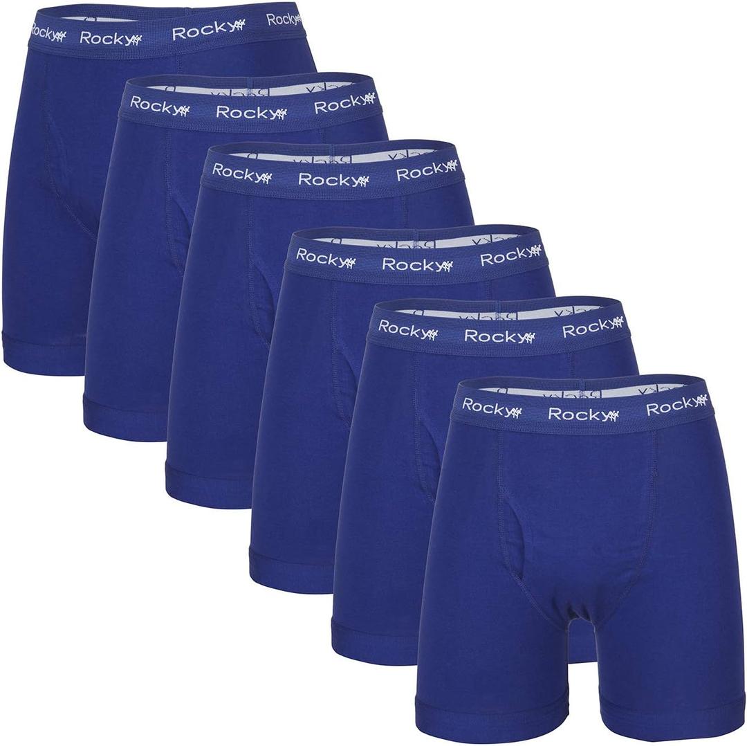 Rocky Men's Boxer Briefs Breath-Easy 95% Cotton Fabric Underwear, Tagless (Blue, M)
