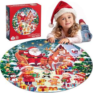 72 Pieces Shimmery Jumbo Christmas Floor Puzzle for Girls 35 46 Age Floor Puzzles for Boys and Girls Large Round Floor Jigsaw Puzzles (Christmas)