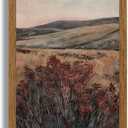 JLTULT Framed Vintage Landscape Canvas Wall Art, Maroon Flower Scenery Paintings Wall Decor, Maroon Dark Wildflower Picture Art Prints for Living Room Bedroom Office Decoration 12x16 inch Easy to Hang