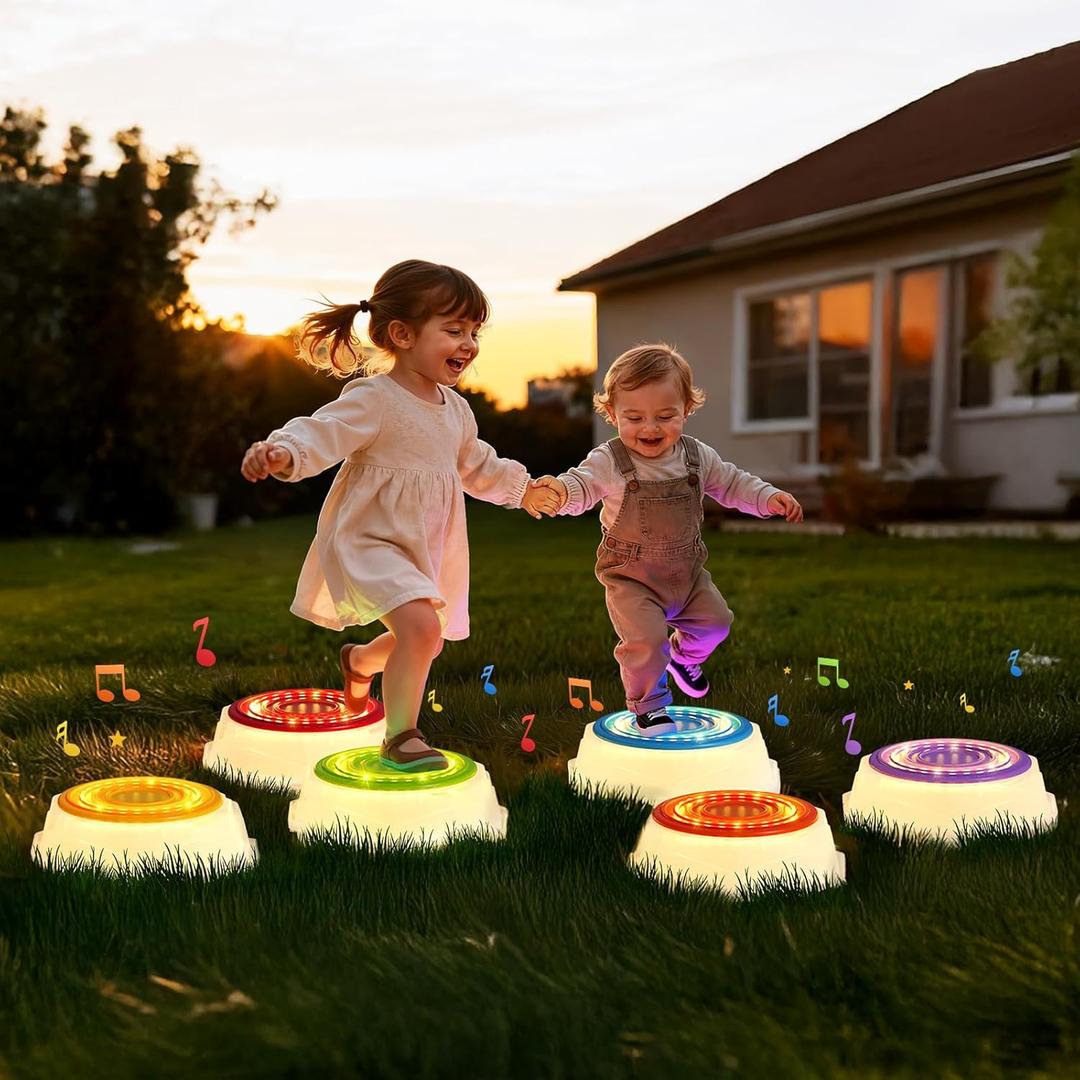 Light Up Stepping Stones for Toddlers 3-5 - 6 PCS Non-Slip Musical Stackable Step Stones, Toddler Obstacle Course Sensory Toys, Indoor Outdoor Jumping Play 1-3 Years Old Boys Girls Birthday Gifts