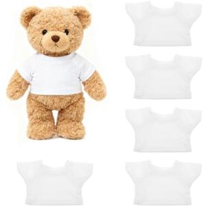 Angoily 5Pcs Bear Clothes for Stuffed Animals, Soft Plush T-Shirts with Easy Round Neck, DIY Outfits for 5-8 Inch Bears, Vivid Costumes for Creative Play (13.50X8.00X0.10CM)