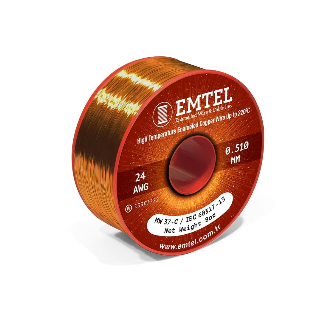 24 AWG - 8 oz (400 feet) Magnet Wire - Enameled Copper Wire for Electrical Motor Transformer Magnetic Coil 220C (428F) Thermal Class - Double Insulated Winding Wire