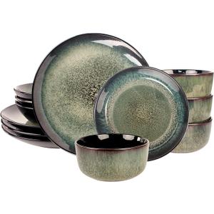 Dinnerware Sets(12Pcs) Serves for 4, Reactive Glaze Plates and Bowls Set with 10.6"dinner plates,8.3"Salad Plates,5.5"bowls, Modern kitchen tableware, Microwave safe, Set No.6 ((12 Pieces) Service for 4)