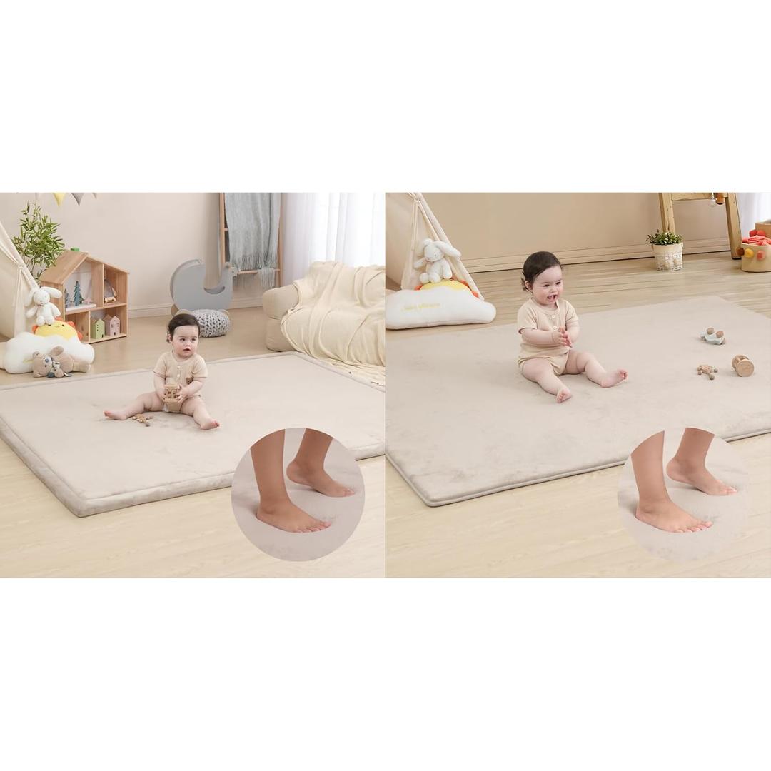 Huloosleep 79"118"1.3" Memory Foam Baby Play Mat Tummy Time Mat for Living Room or Nursery + 79"118"0.8" Non-Slip Crawling Mat Coral Velvet Play Mat for Kids,Infants,Toddlers, Tatami Mat,Yoga Mat