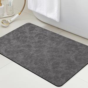 ACCUMTEK Ultra Thin Bath Mat, Upgrade Backing Non Slip Thin Bath Mats Fit Under Door, Quick Dry Ultra Absorbent Bathroom Rugs, Machine Washable Bath Rugs for Bathroom, Charcoal Gray/Crackle/24 x17