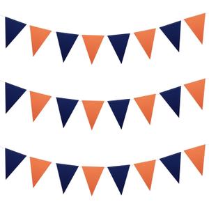 Meetppy 3 Pack Orange and Navy Blue Double Sided Paper Glitter Pennant Banner Paper Triangle Flags Bunting Hanging Decoration for Graduation Birthday Baby Shower