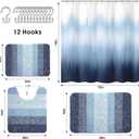 Britimes Navy Blue Stripes Bathroom Sets with Shower Curtain and Rugs, Ombre Modern Abstract Waterproof Shower Curtain Liner and Soft Non Slip Bath Mat for Bathroom Decor and Accessories Hooks