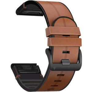 Abanen Watch Band for Garmin epix Pro 51mm / Fenix 8 51mm / Instinct 3 50mm, Quick Fit Soft Genuine Leather Hybrid Silicone Sweatproof Wristband Strap for Fenix 7X/6X/5X,Instinct 2X,Enduro (Brown)