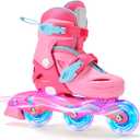 2PM SPORTS Inline Skates with Light Up Wheels, Roller Skates Blades for Boys Girls Kids Ages 5-8 8-12 4-6 6-12, Size Adjustable Beginner Blades Roller Skates for Youth Women Beginner Friendly (Small - Little Kid, Red)