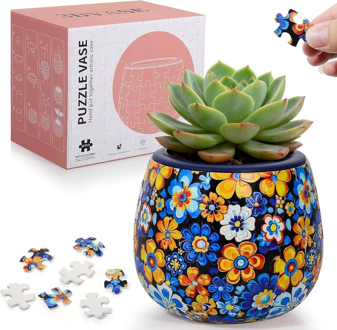 3D Puzzle Planter - Unique 3D Puzzle Vase, Home Decor Flower Pots for Indoor Cactus, Succulents Pots, Unique 3D Puzzles for Adult, Puzzle Gift for Puzzle Lovers (Daisy-02)
