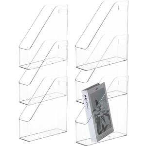 6 Pack Clear Acrylic Magazine File Holder, Acrylic Vertical File Organizer File Folder Bin Storage File Folder Rack Clear Plastic File Folder Organizer for Home Office Space