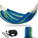 CHULIM Brazilian Double Hammock with Tree Straps,Extra Large 240x160cm,2 Persons Hammock for Backyard Patio Outdoor and Indoor,450lbs Weight Capacity,Soft Woven Cotton Fabric (Blue Green Stripe)