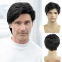 Baruisi Men Wigs Short Black Wig Synthetic Heat Resistant Natural Halloween Cosplay Hair Wig