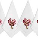 HCRAFT Valentine Napkins, Embroidered Cotton Table Napkin, Cloth Napkins Set of 4 18"x18" Heart Tree Napkin Square Fabric, Dining Room, Napkins Cloth Machine Washable, Great Present Ideas