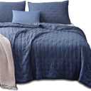 KASENTEX Ultra Soft Quilt-Coverlet-Bedspread-Blanket-Set Machine Washable, Lightweight, All Season, Nostalgic Design - Solid Color Bedding Sets (King Size + 2 Pillow Case Shams, Blue)